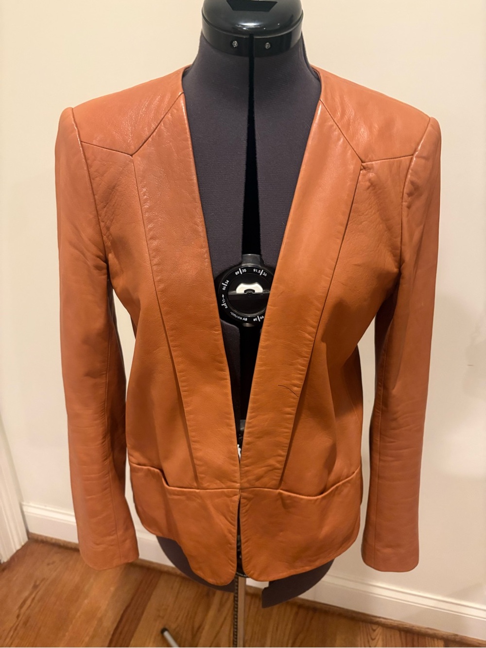 Theory Camel Brown Leather Open-Front Blazer Jacket 8